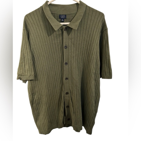 J. Crew Other - J. Crew Green Knit Cotton Ribbed Polo Button Front Sweater Shirt Men’s XL